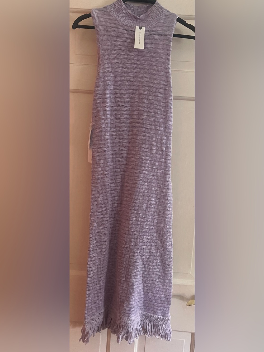 Anthropologie Callahan tuckernuck knit Lavender Fringe Dress nwt $168 fitted cos - Picture 3 of 7